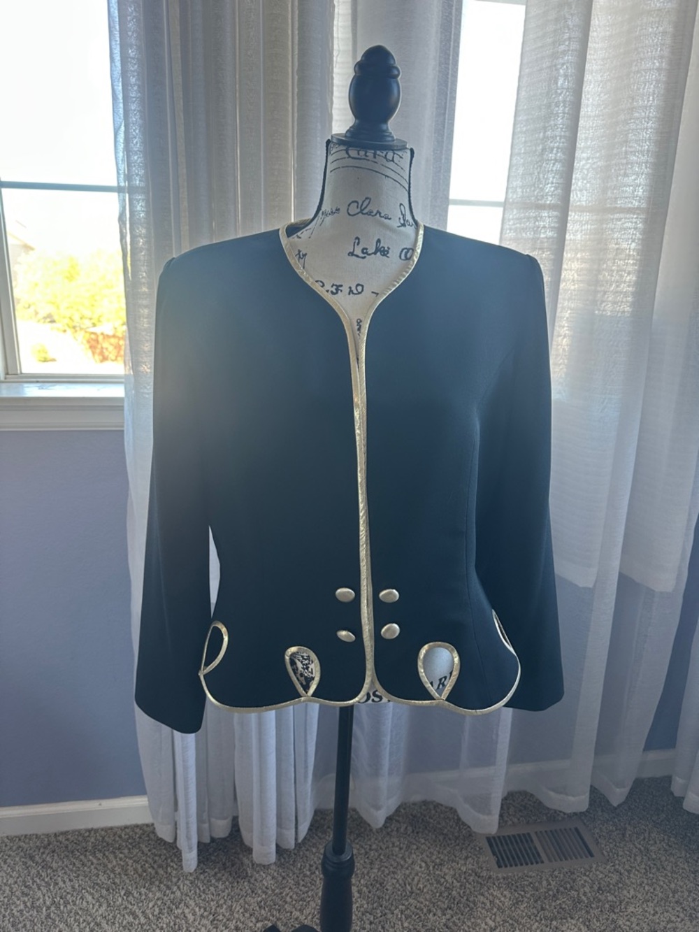 Rimini Black Jacket with Gold Trim and Decorative Buttons